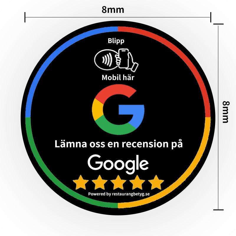 Google Recensioner -platta. Rund 8cm. Svart