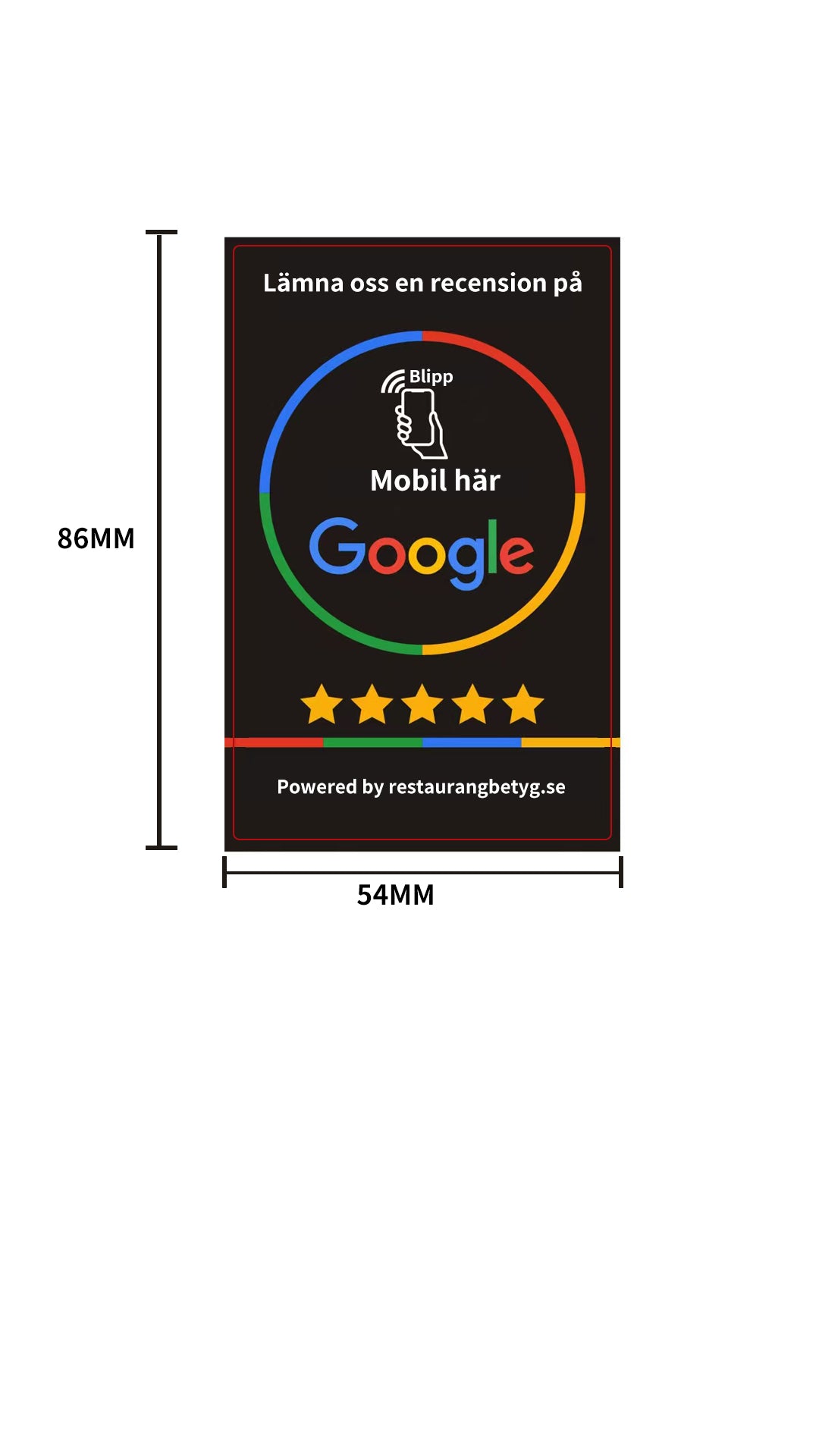 Google Recensioner -kort 86x54cm. Svart