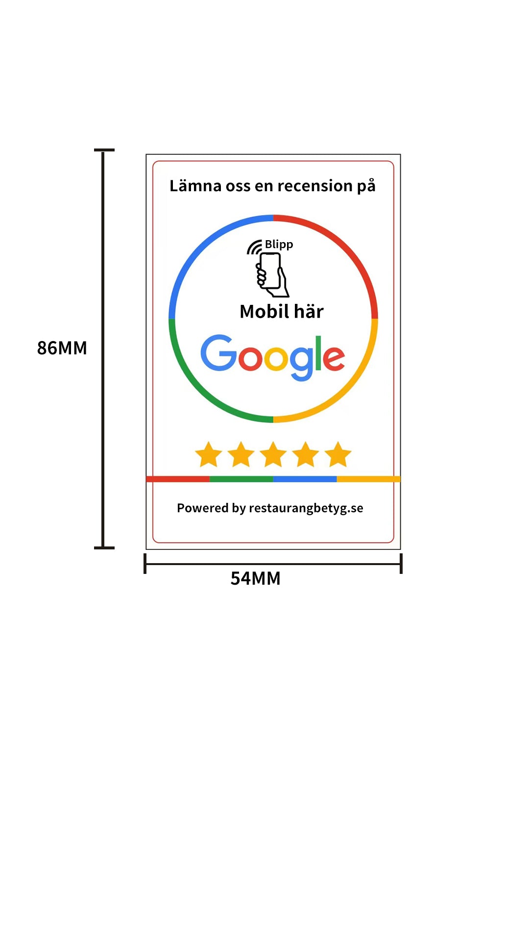 Google Recensioner -kort 86x54cm. Vit